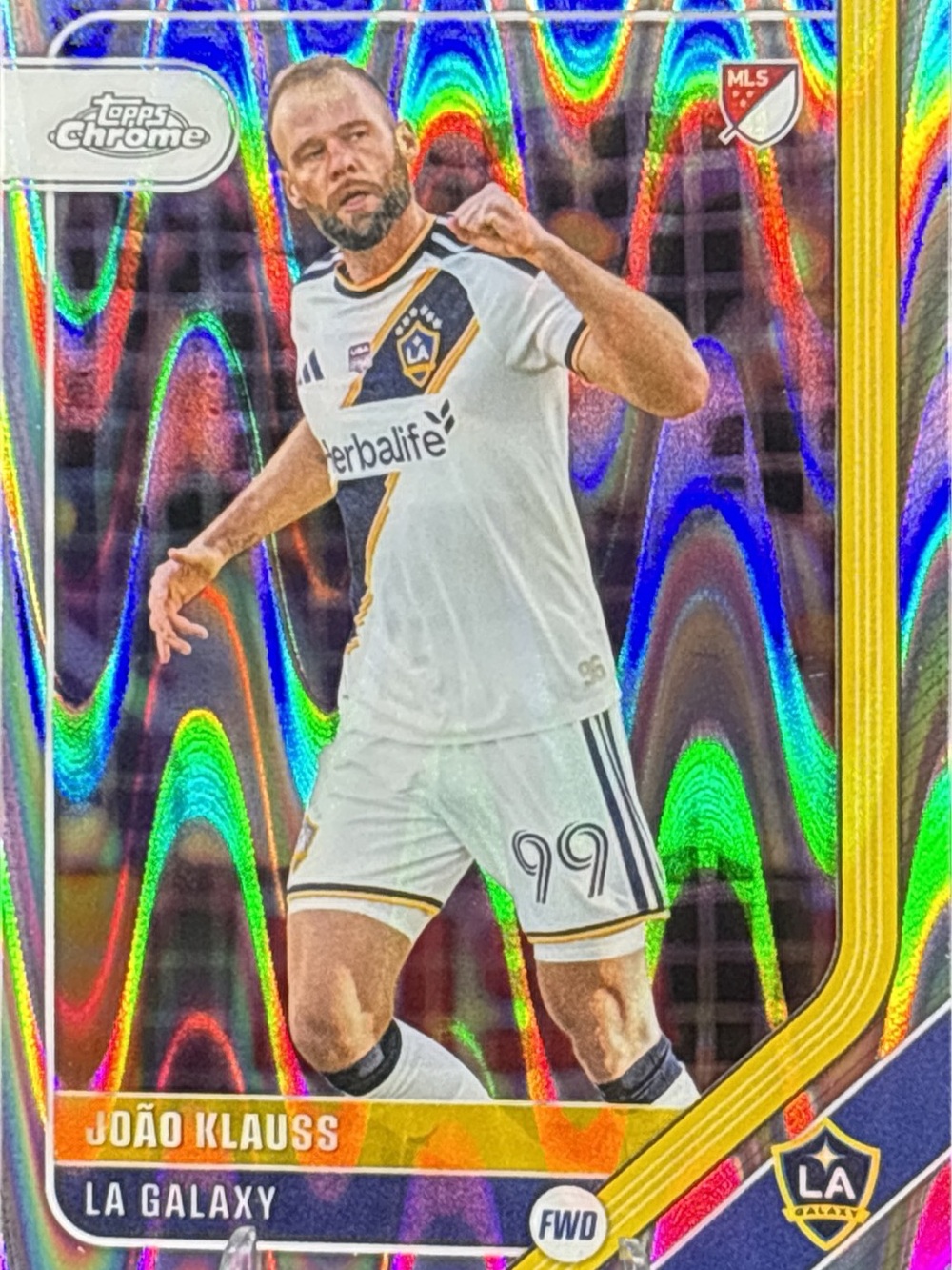 Topps Chrome LA Galaxy Joao Klauss Soccer Trading Card Wave Refractor